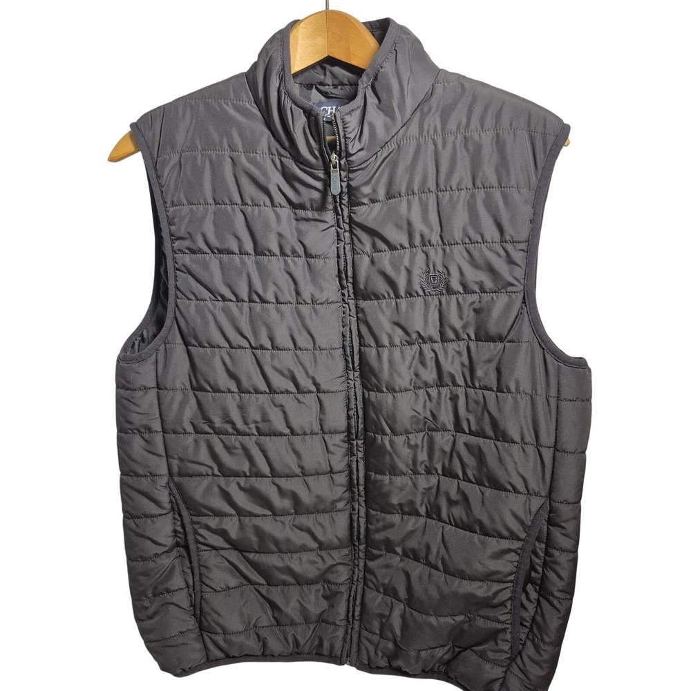 Chaps Men's Quilted Puffer Vest Medium Black Full Zip‎ Lightweight Insulated